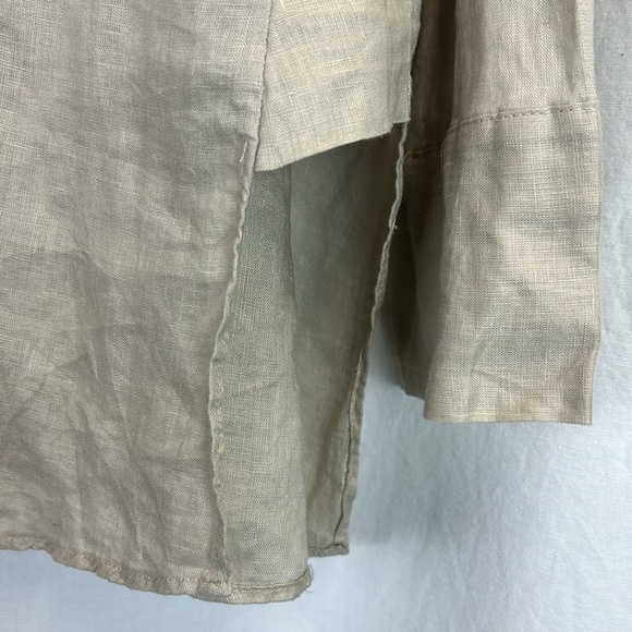 NWT ZARA 100% Linen Button-Down Asymmetrical Shirt in Taupe Gray - Picture 6 of 10
